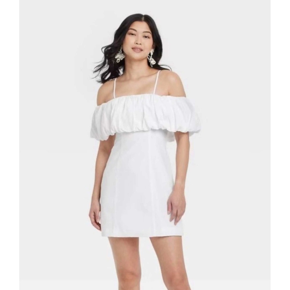 A New Day Womens White Off The Shoulder Ruffle Mini Dress Size 8 NWT